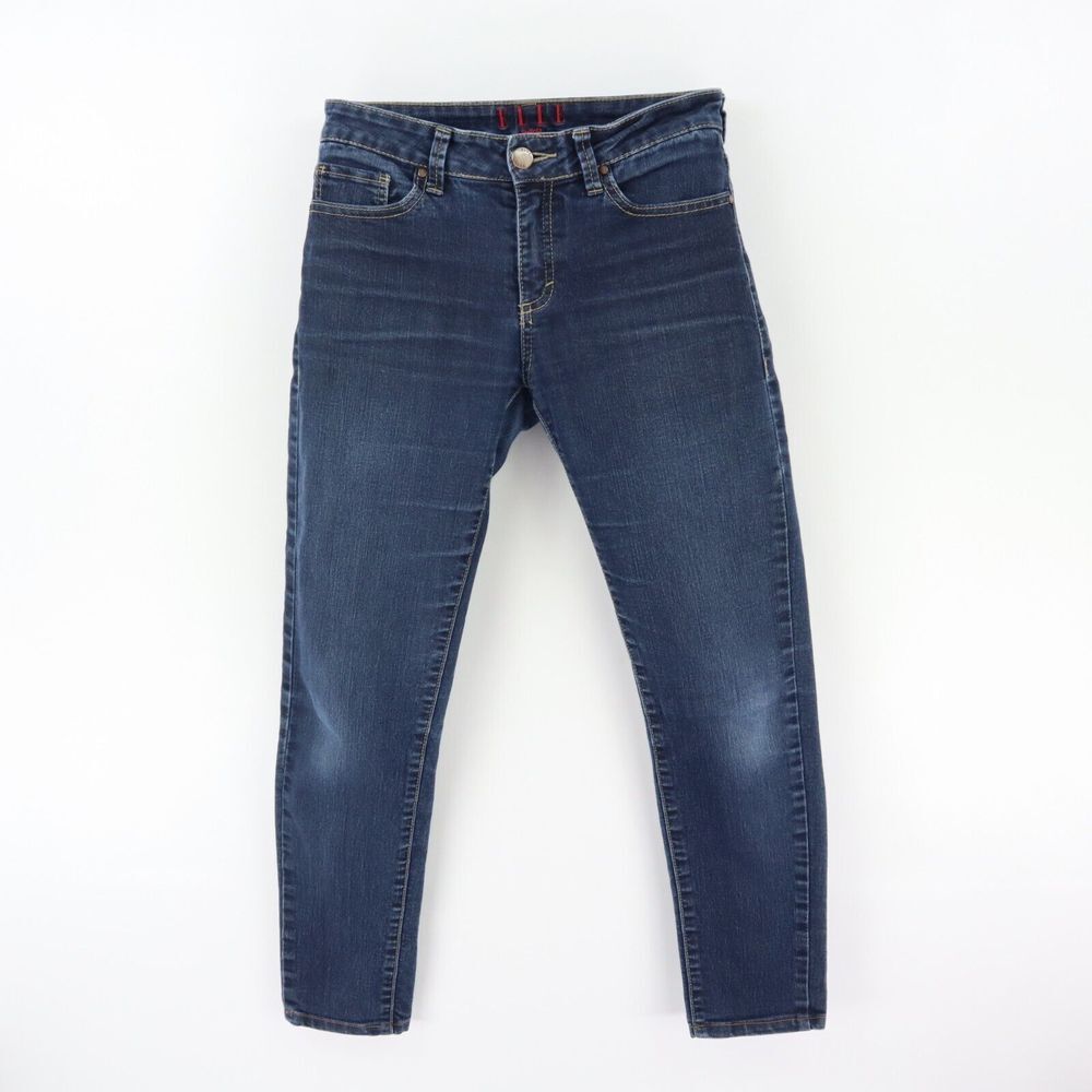 ELLE Paris Skinny Jeans Low Rise Womens Size 2 Dark Blue Cotton Blend Denim